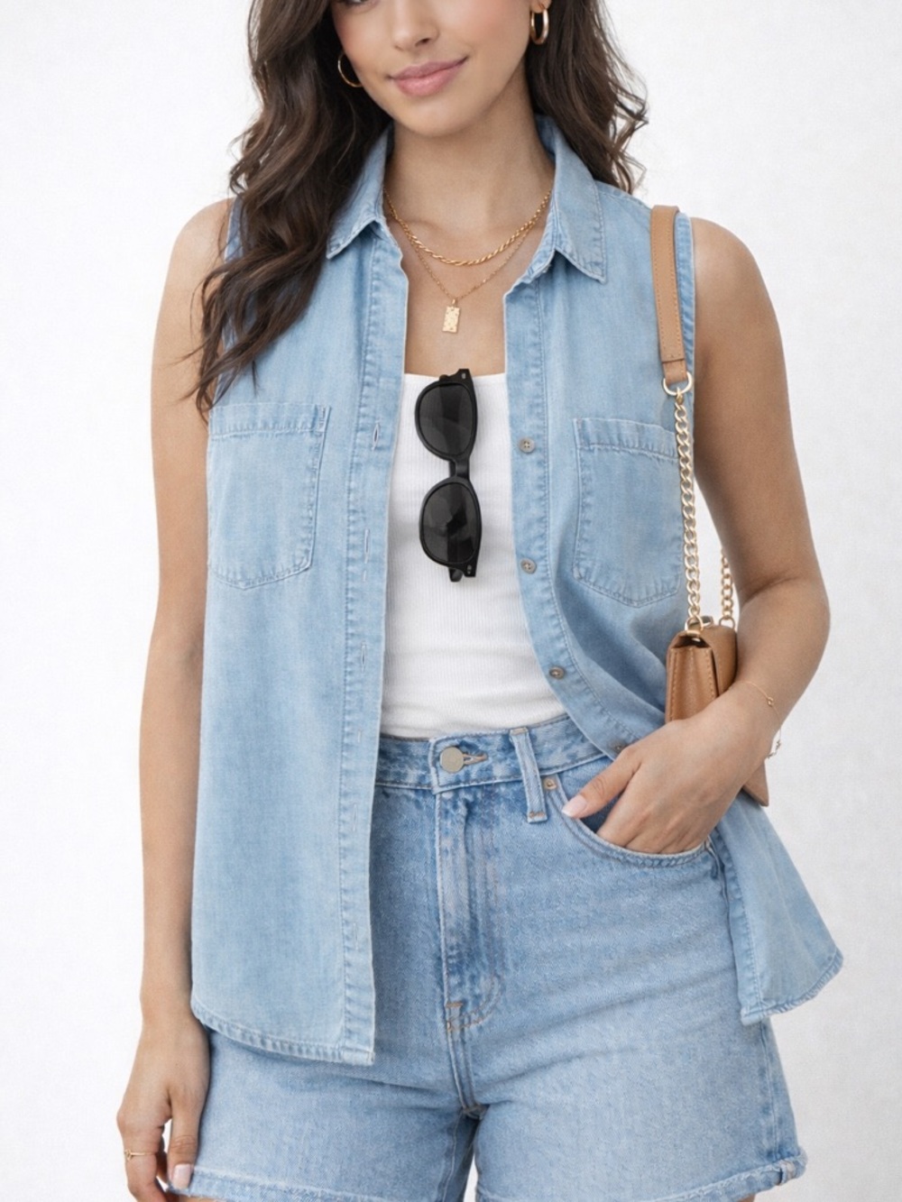 Bella Dahl Light Blue Sleeveless Denim Shirt
